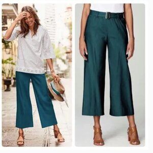 NWT J. Jill Jenna Linen Belted Crop Pants Pacific Blue 4X